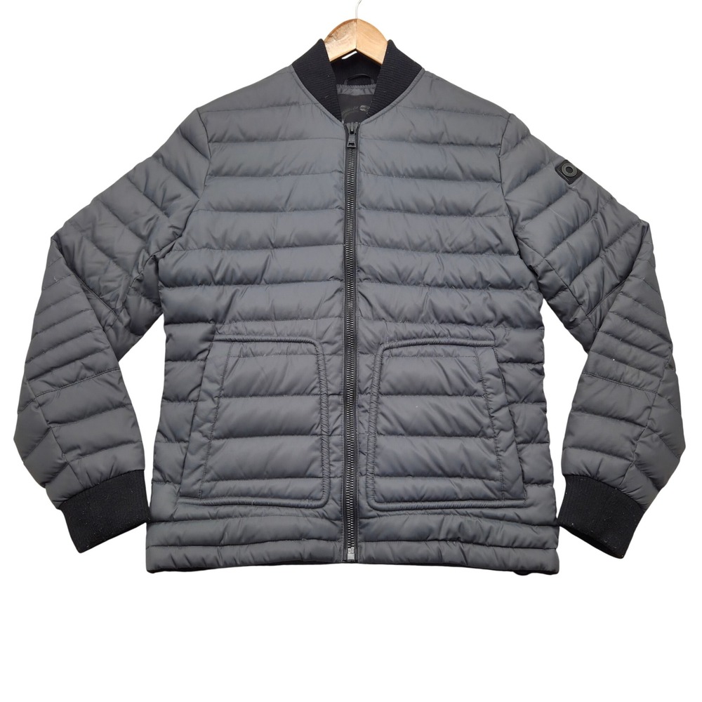 OROBOS Mens Small‎ Black Puffer Bomber Jacket Duck Down Fill Ribbed